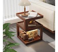 ZDFTGKM Table d'appoint étroite à 3 niveaux avec lumière LED et dessus en verre trempé, table de nuit de ferme, pour salon, chambre à coucher (couleur noyer, 34,8 x 34,8 x 53,8 cm)