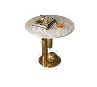 ZDFTGKM Table d'appoint ronde socle ardoise canapé coin petit café rock assiette base dorée feuille blanche 1 pièce 50 cm L x l 52 cm H
