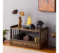 ZDFTGKM Table d'autel à 3 Niveaux, Petite Table Puja avec Tiroir, Bambou Naturel, Méditation, Sanctuaire Bouddhiste, Présentoir de Prière pour Bureau à Domicile (Noyer, 42cm)