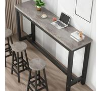 ZDFTGKM Table de bar rectangulaire en bois fabriqué avec tréteaux en acier noir, mur contre balcon étroit, magasin de thé au lait, gris, 120 x 30 x 100 cm (L x l x H)