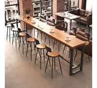 ZDFTGKM Table de bar rectangulaire en bois massif avec base à tréteaux en métal - Sans chaises pour la maison, le balcon, le thé, le café, marron haut, 299,7 x 78,7 x 104,1 cm (L x l x H)