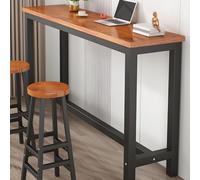 ZDFTGKM Table de bar supérieure en bois rectangulaire fabriquée avec support en acier noir mur de base contre balcon étroit long magasin de thé au lait pieds hauts marron 39,7" L x 15,7" l 39,3" H