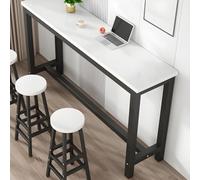 ZDFTGKM Table de bar supérieure en bois rectangulaire fabriquée avec support en acier noir mur de base contre balcon étroit long magasin de thé au lait pieds hauts blanc 47,2" L x 11,8" l 39,3" H