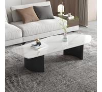 ZDFTGKM Table de cocktail contemporaine de 38,1 cm de haut, table à cocktail en pierre, café italien, minimaliste, ardoise simple, forme irrégulière, dessus blanc, 140,7 cm (L) x 69,8 cm (l) x 40,6 cm