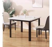 ZDFTGKM Table de salle à manger carrée pour 2 à 4 personnes, cuisine avec dessus en imitation marbre et pieds en métal noir, petites tables de salon, chambre