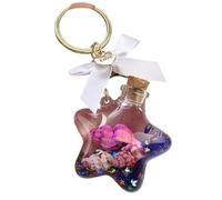 ZDHC Joli porte-clés pentagramme étoile de mer coquillage liquide sable mouvant avec nœud d'amour cœur porte-clés pour femme et fille (violet)