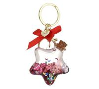 ZDHC Joli porte-clés pentagramme étoile de mer coquillage liquide sable mouvant avec nœud d'amour cœur porte-clés pour femme et fille (rouge)