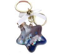 ZDHC Joli porte-clés pentagramme étoile de mer coquillage liquide sable mouvant avec nœud d'amour en forme de cœur pour femme et fille (bleu foncé)