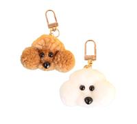 ZDHC Lot de 2 porte-clés en peluche en forme de caniche avec fermoir mousqueton pour filles, Marron clair + blanc, taille unique