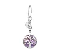 ZDHC Porte-clés arbre de vie en argent avec pendentif en pierre précieuse naturelle - Porte-clés pour voiture avec charme de sac en cristal de guérison énergétique pour femmes et filles, améthyste