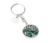 ZDHC Porte-clés arbre de vie en argent avec pendentif en pierre précieuse naturelle pour voiture et fille, Malachite, taille unique