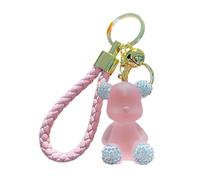 ZDHC Porte-clés en forme d'ours en diamant mignon Kawaii avec dragonne pour sac de voiture et pendentif pour femme, rose, taille unique