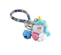 ZDHC Porte-clés licorne porte-bonheur Kawaii 3D avec clochette pour femme et fille, Bleu 1, taille unique