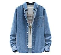 ZDJSWJ Chemise à manches longues en denim pour homme Chemise de poche boutonnée de travail en coton Veste en jean slim à col rabattu (Bleu Profond,4XL)