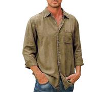 ZDJSWJ Chemise en jean à manches longues et col roulé pour homme Chemise de travail légère en denim Veste en denim décontracté boutonné Slim (Couleur Kaki,L)