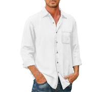 ZDJSWJ Chemise en jean à manches longues et col roulé pour homme Chemise de travail légère en denim Veste en denim décontracté boutonné Slim (Blanc,XXL)