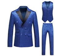 ZDJSWJ Ensemble de Trois Robes Jacquard pour Hommes Ensemble de Bal Floral Groom Ensemble de Smoking S (Bleu,Grand)