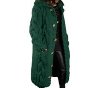 ZDJSWJ Femmes à Capuchon Long Cardigan Bouton vers Le Bas épais (Vert,3TG)