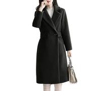 ZDJSWJ Femmes élégante écarté Lapel mélange de laine chaude manteaux décontractés Pea long manteau de tranchée d'hiver