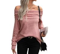 ZDJSWJ Femmes Hors de l'épaule Pull Tops Manches Longues Pullover lâche Tops Pullover à côtes Hiver Tenues tricotées