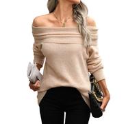ZDJSWJ Femmes Hors de l'épaule Pull Tops Manches Longues Pullover lâche Tops Pullover à côtes Hiver Tenues tricotées