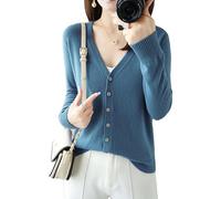 ZDJSWJ Femmes V-col Bouton en Bas Cardigan Tricot monté Long Manches lâches Cardigans léger V-col Cardigan Pull