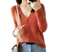 ZDJSWJ Femmes V-col Bouton en Bas Cardigan Tricot monté Long Manches lâches Cardigans léger V-col Cardigan Pull