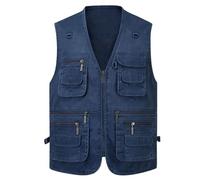 ZDJSWJ Gilet de voyage en jean pour homme Veste de plein air avec gilet Multi - poches Veste en denim Vintage sans manches (Bleu,5XL)