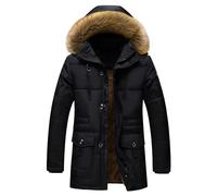 ZDJSWJ Hommes col fourrure capuche duvet épais parka chaud doudoune grande haute imperméable long manteau (Noir,XXL)