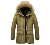 ZDJSWJ Hommes col fourrure capuche duvet épais parka chaud doudoune grande haute imperméable long manteau (Couleur Kaki,XL)