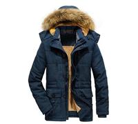 ZDJSWJ Hommes col fourrure capuche duvet épais parka chaud doudoune grande imperméable haute long manteaus (A11Bleu,Grand)