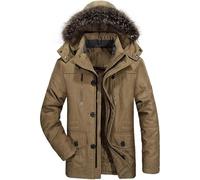 ZDJSWJ Hommes col fourrure capuche duvet épais parka chaud doudoune grande imperméable haute long manteau (AKhaki,M)