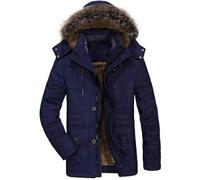 ZDJSWJ Hommes col fourrure capuche duvet épais parka chaud doudoune grande imperméable haute long manteau (ABleu Foncé,TG)