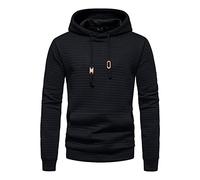 ZDJSWJ Hommes Cordon à Carreaux Sweat à Capuche à Manches Longues Hippie Casual Sweatshirt à Capuche Waffle Knit Plaid Pocket Sweatshirt (Noir,XL)