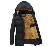 ZDJSWJ Hommes épaississement duvet longue veste zip chaud amovible capuche parka épais coupe - vent épaissi doudoune (Noir,M)