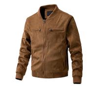 ZDJSWJ Hommes faux daim Bomber Jacket léger baseball cuir flightsuit Casual Campus col montant Soft jacket (Le Brun,XL)