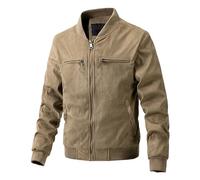 ZDJSWJ Hommes faux daim Bomber Jacket léger baseball cuir flightsuit Casual Campus col montant Soft jacket (Couleur Kaki,3XL)
