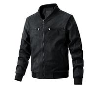 ZDJSWJ Hommes faux daim Bomber Jacket léger baseball cuir flightsuit Casual Campus col montant Soft jacket (Noir,L)