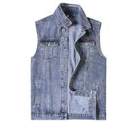 ZDJSWJ Hommes grande taille denim gilet Slim Pocket sans manches veste en denim moto Casual Truck Vest veste (Gris - Blanc,7XL)