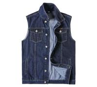 ZDJSWJ Hommes grande taille denim gilet Slim Pocket sans manches veste en denim moto Casual Truck Vest veste (Bleu Profond,6XL)