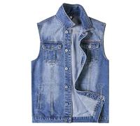 ZDJSWJ Hommes grande taille denim gilet Slim Pocket sans manches veste en denim moto Casual Truck Vest veste (Bleu,XL)