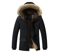ZDJSWJ Hommes Hiver chaud parka manteau fourrure capuche épaississement hiver isolation thermique doudoune épaississement hiver long rembourré hommes manteau (Noir,L)