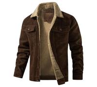 ZDJSWJ Hommes velours côtelé camionneur veste coton doublure laine bouton veste de travail Sherpa laine col chaud manteau militaire (Le Brun,XL)