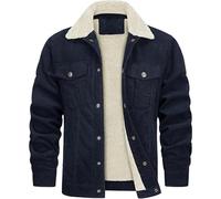 ZDJSWJ Hommes velours côtelé camionneur veste coton doublure laine bouton veste travail Sherpa laine col chaud manteau militaire (ABleu Foncé,TG)