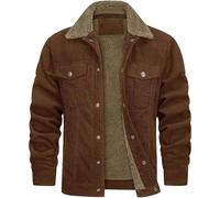 ZDJSWJ Hommes velours côtelé camionneur veste coton doublure laine bouton veste travail Sherpa laine col chaud manteau militaire (AMarron,S)