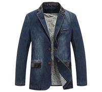 ZDJSWJ Manteau en denim pour homme Veste en Jean de costume décontracté à double boucle Lavage Slim Fit Business suit manteau (Bleu,4XL)