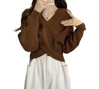 ZDJSWJ Pull Femme Hors l'épaule Hauts à Manches Longues à col en V de la Mode d'automne d'hiver Sweaters en Tricot à côtes