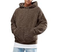 ZDJSWJ Sweat à Capuche d'hiver en Peluche pour Hommes Fleece Hoodie Casual Blur Hoodie pour Homme Sweat à Capuche Outdoor Sport Pocket à Manches Longues (Couleur du Café,XL)