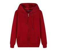 ZDJSWJ Sweat à Capuche Hiver pour Homme Doublure Thermique Full Zip Coupe - Vent Veste de Travail Thermal Hoodies Sweat à Capuche zippé (Rouge 2,6XL)