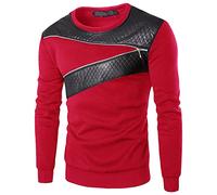 ZDJSWJ Sweat - Shirt Hip Hop à Fermeture éclair Oblique pour Homme Sweat - Shirt léger Slim Zip en Cuir Pull col Rond zippé en Laine (Rouge,L)